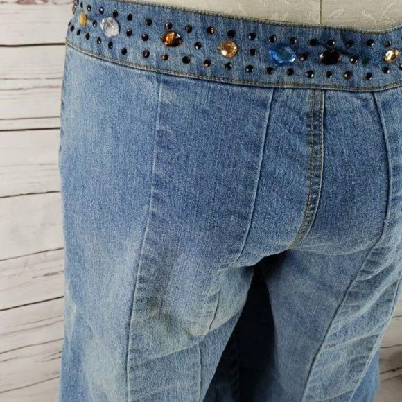 Zoey Beth jeweled wide‎ leg capris bermuda denim jean size 5 shorts - Picture 6 of 8